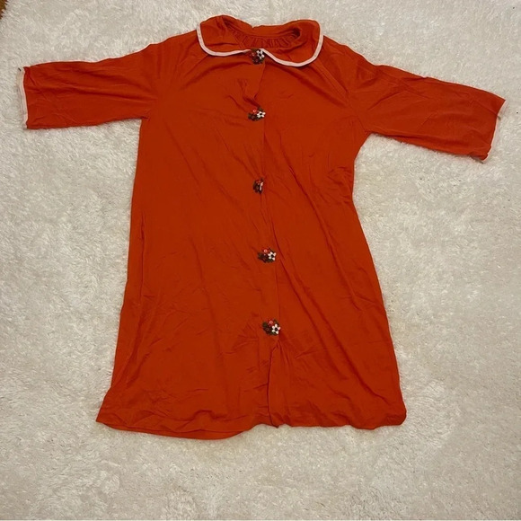 Vintage orange nightgown with embroidered flower snap buttons - size M/L - Picture 2 of 16